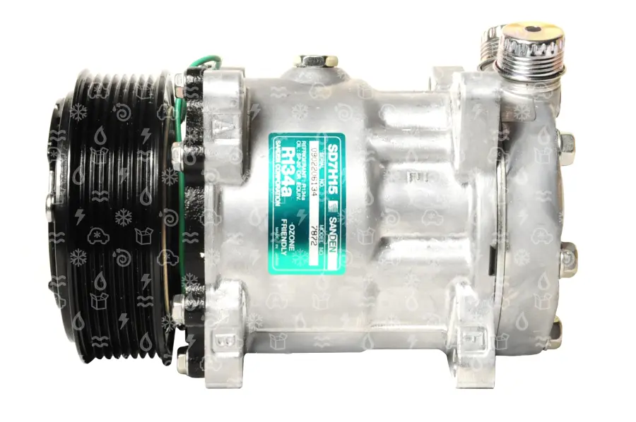 kompresor UNI SANDEN 7H15, řemenice 119 mm - PV8, 24V, připojení V /22231